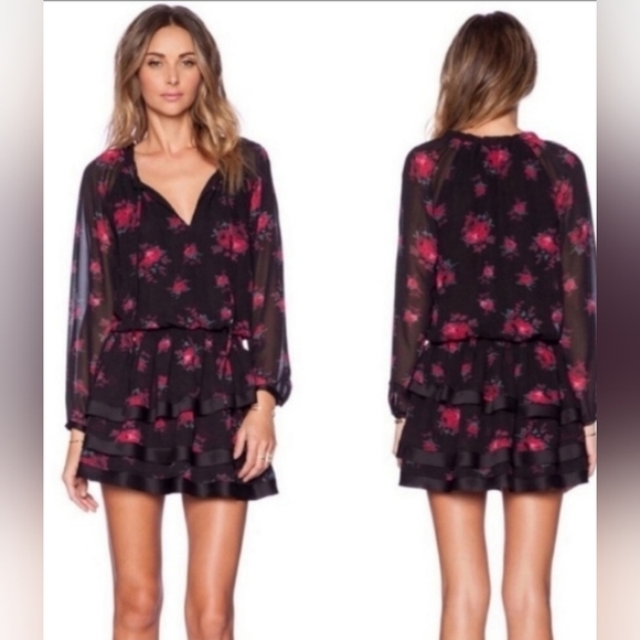 NWT Sam Edelman Russian Romance Dress Size L Whimsigoth Dark Floral Mini Ruffle - Picture 1 of 14